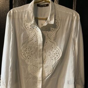 Roberto Cavalli White Shirt with Gold Accents